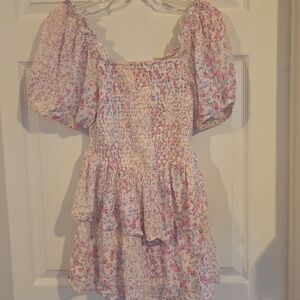 Japna Floral Smocked Mini Dress With Ruffled Bottom